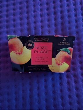 KOZE PLACE Peach Nectar & Honey Scented Candle Duo - Peach 2 pack candles new